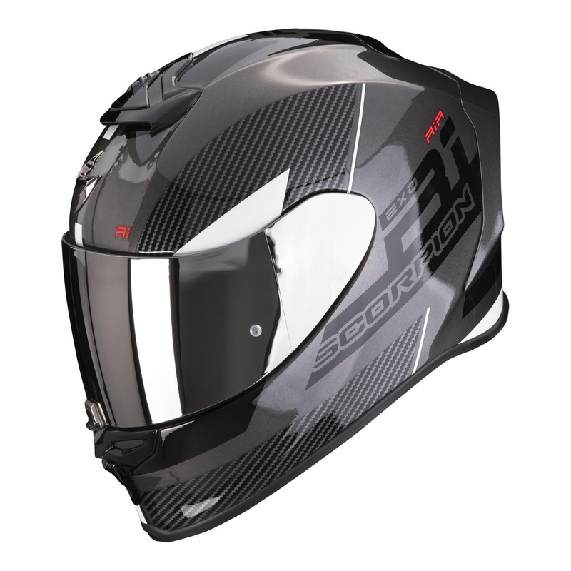 Casque intégral Scorpion Exo R1 Evo Air Final argent foncé noir blanc