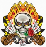 Autocollant T�te de mort  Poker 8x8.5cm