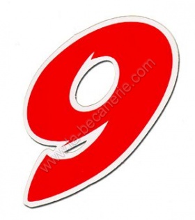 Chiffre autocollant de 0 � 9 rouge. hauteur 9 cm