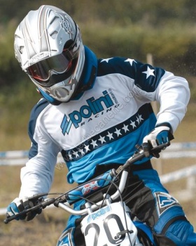 Maillot polini cross comp�tition a�r� blanc bleu