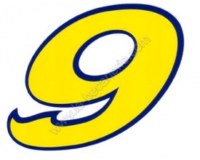 Chiffre autocollant de 0 � 9 jaune. hauteur 13 cm