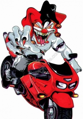 Autocollant jocker en moto  9.7 x 7.8 cm