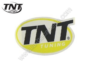 Autocollant TNT TUNING jaune 7X4 CM encollage arrière