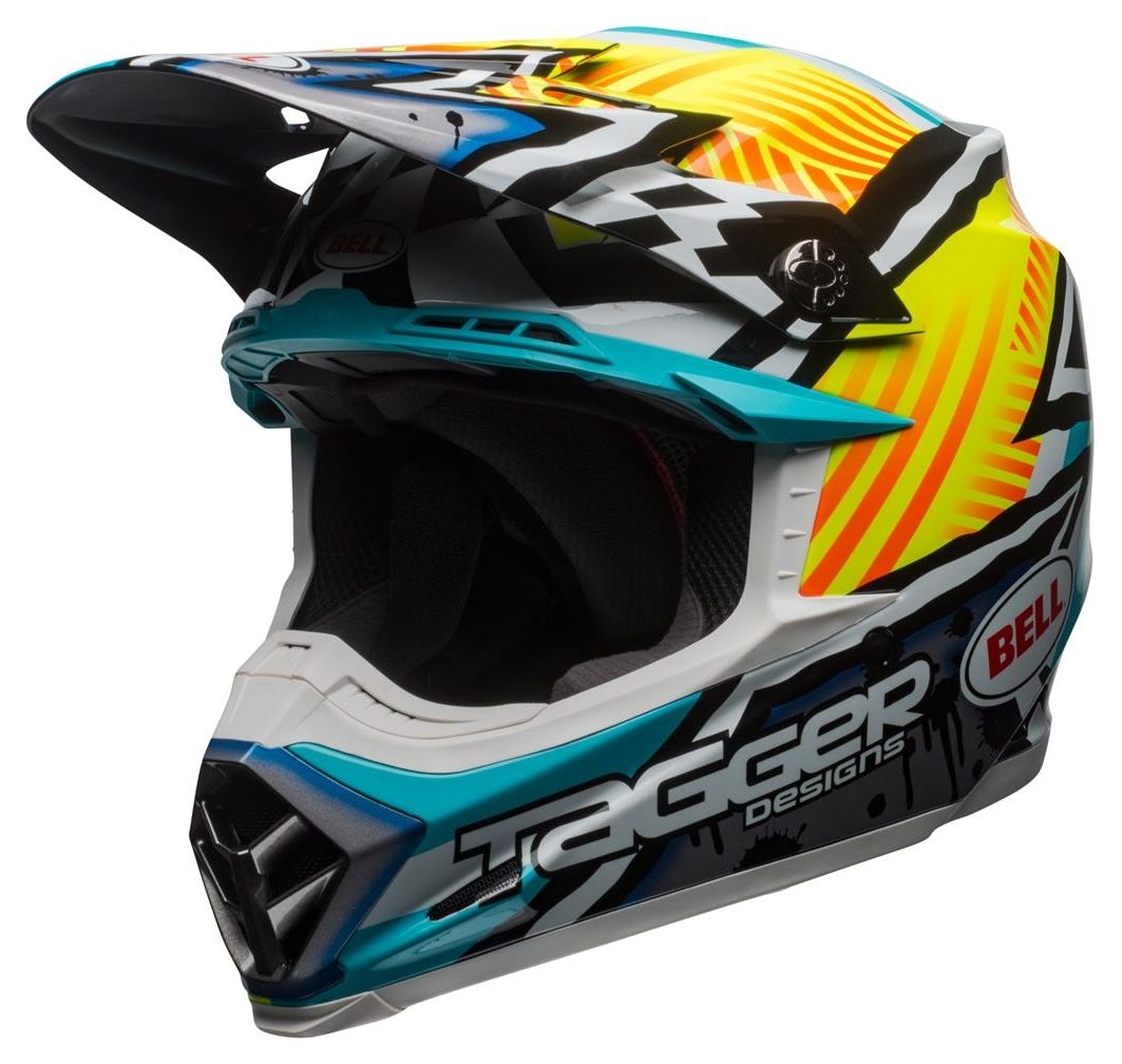 Casque cross Bell Moto 9 Mips Tagger Gloss Assymetric jaune/bleu/blanc