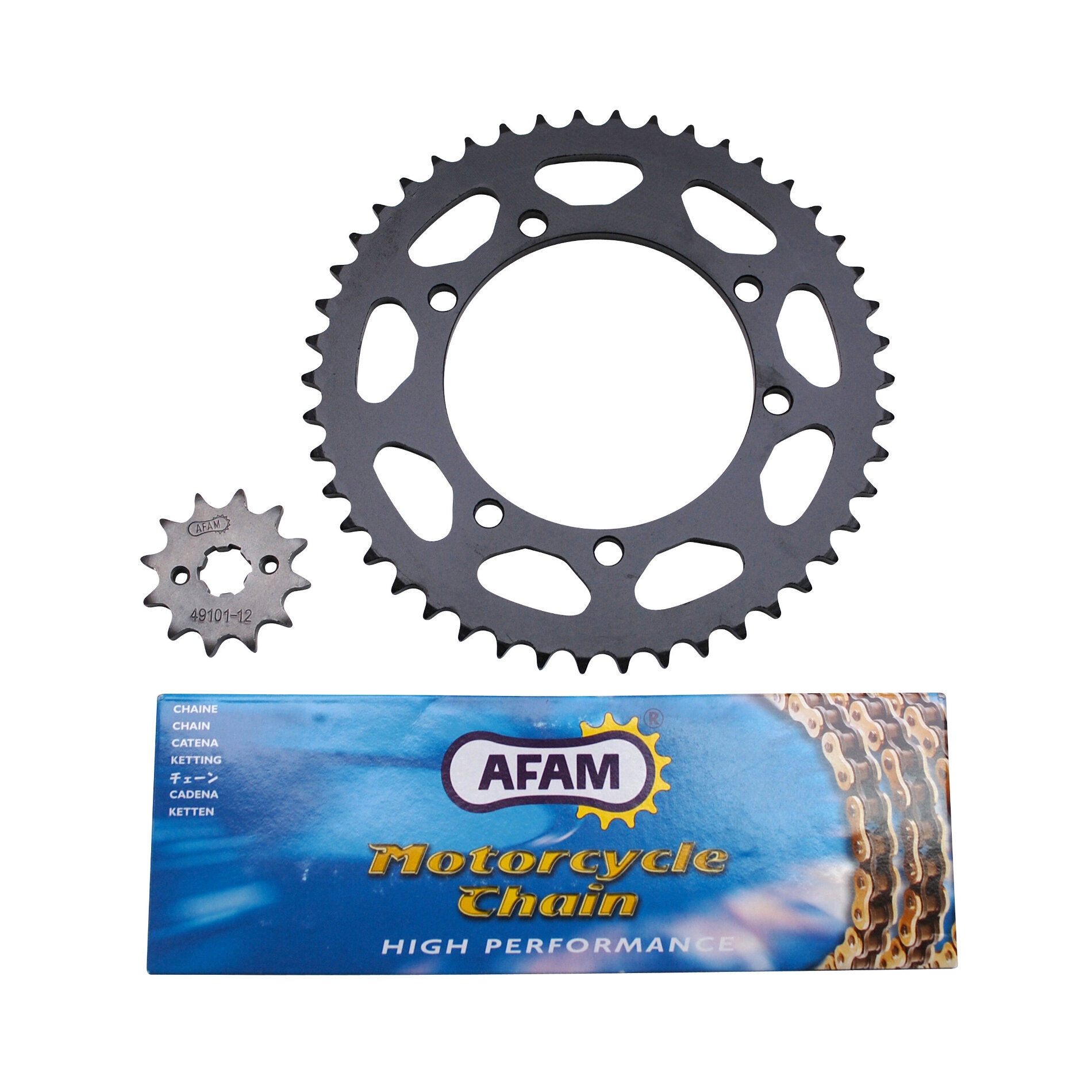 Kit chaîne Afam pas 420 12x46 alésage 100 mm adaptable Gilera 50 gsm