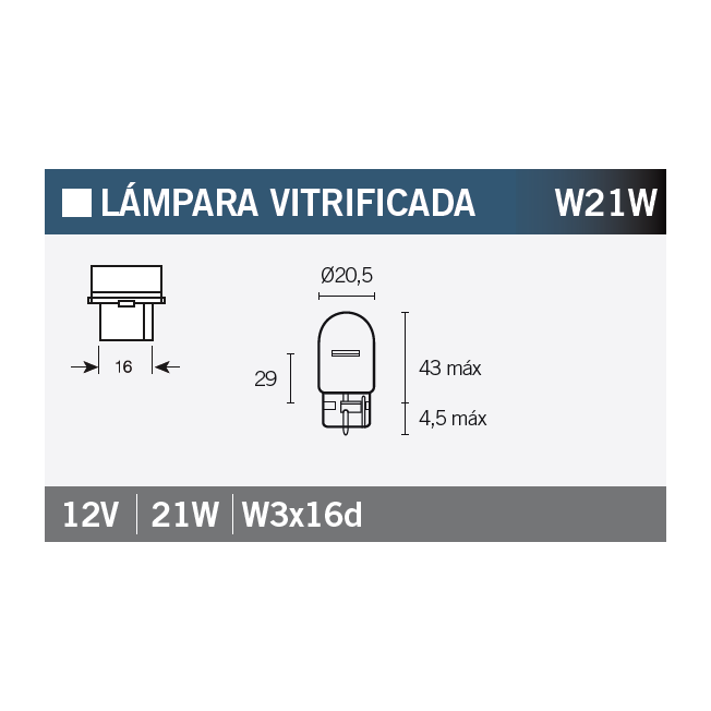 Ampoule Vicma W21W W3x16d 12V 21W