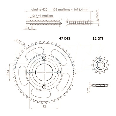 Kit chaîne Afam pas 420 12X47 MBK X-power / Yamaha TZR -03