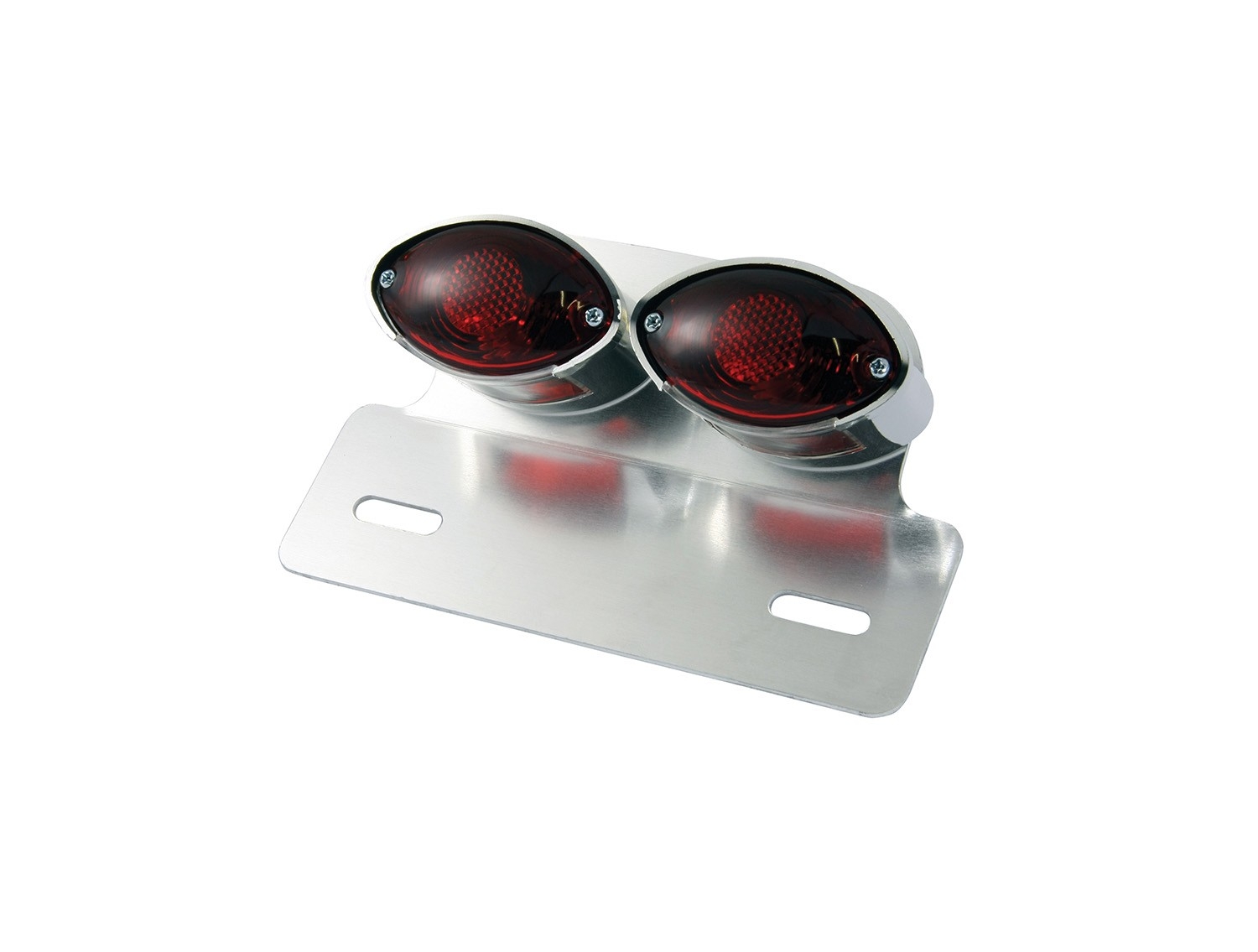 Feu arrière Twin Cat Eyes chromé avec support de plaque