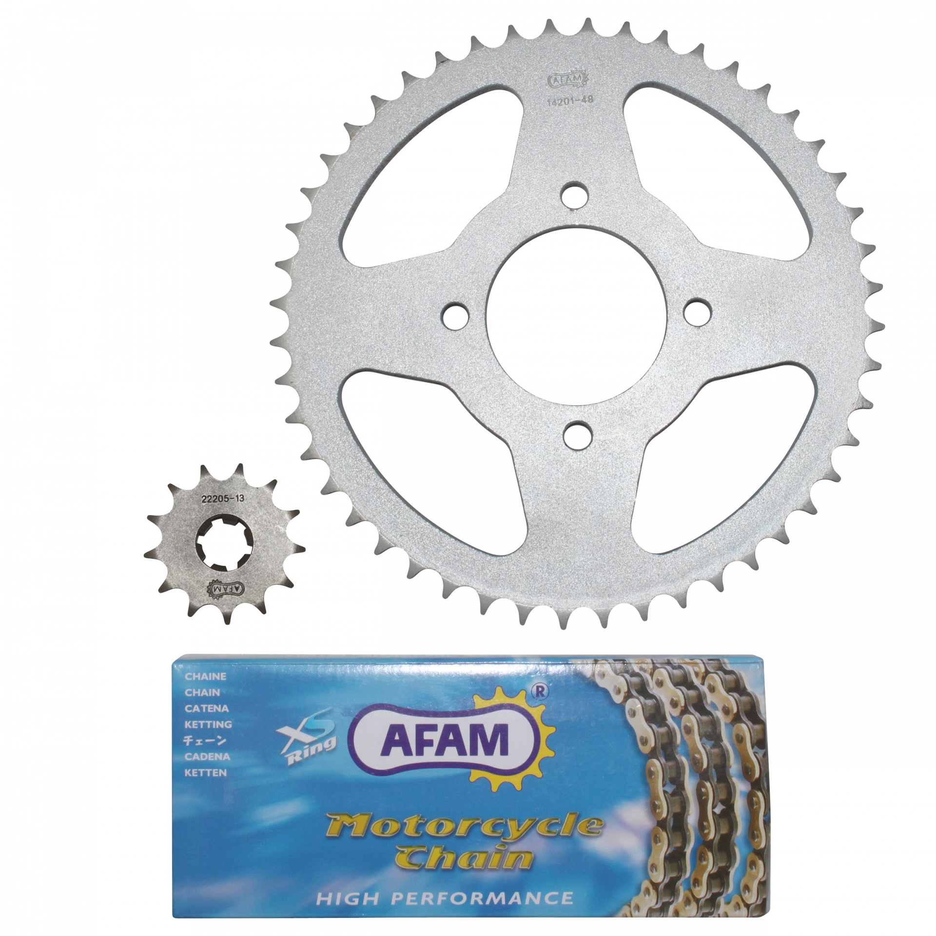 Kit chaîne Afam 13x48 Hyosung 125 Aquila 00-10