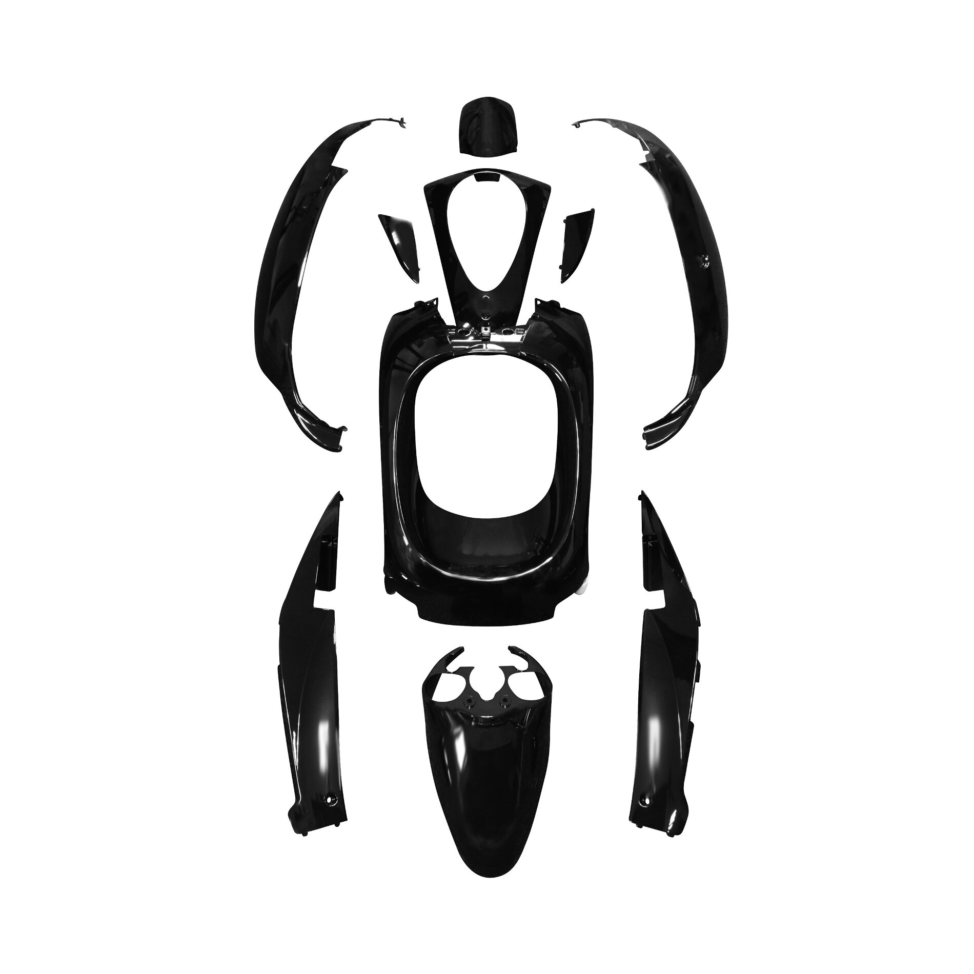 Kit carrosserie 10 pièces noir brillant adaptable sym 50 mio