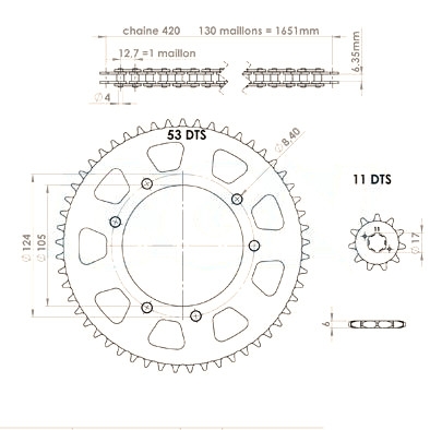 Kit chaîne Afam pas 420 11X53 Derbi Senda X-trem / X-race 06-10