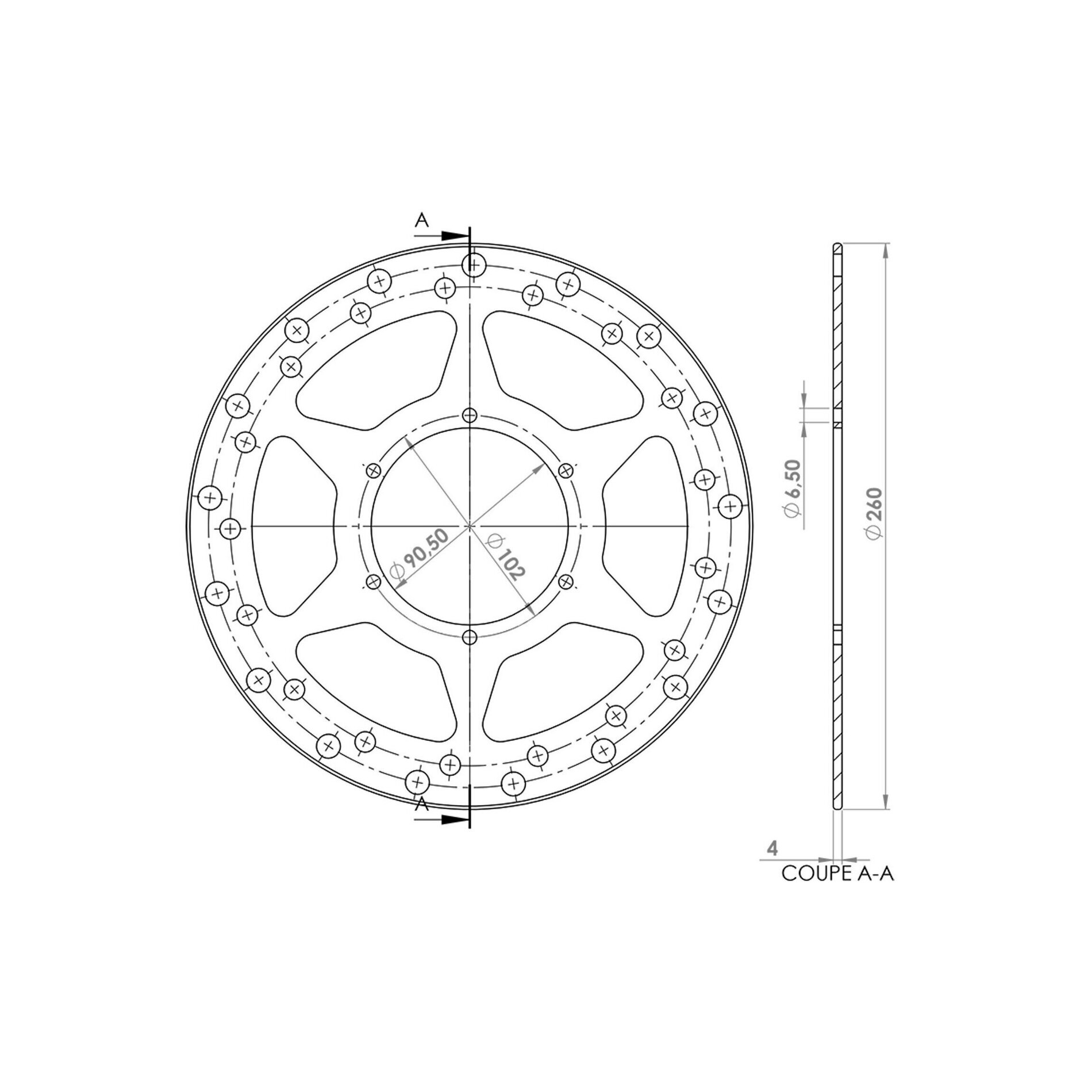 Disque de frein NG Brake Disc D.260 DERBI GPR Racing 50 de 1997 à 2003