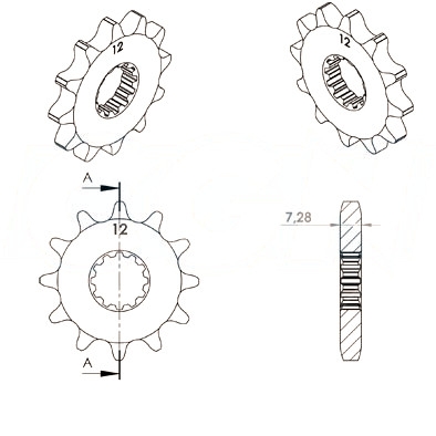 Pignon Afam pas 428 12 dents adaptable Minarelli AM6