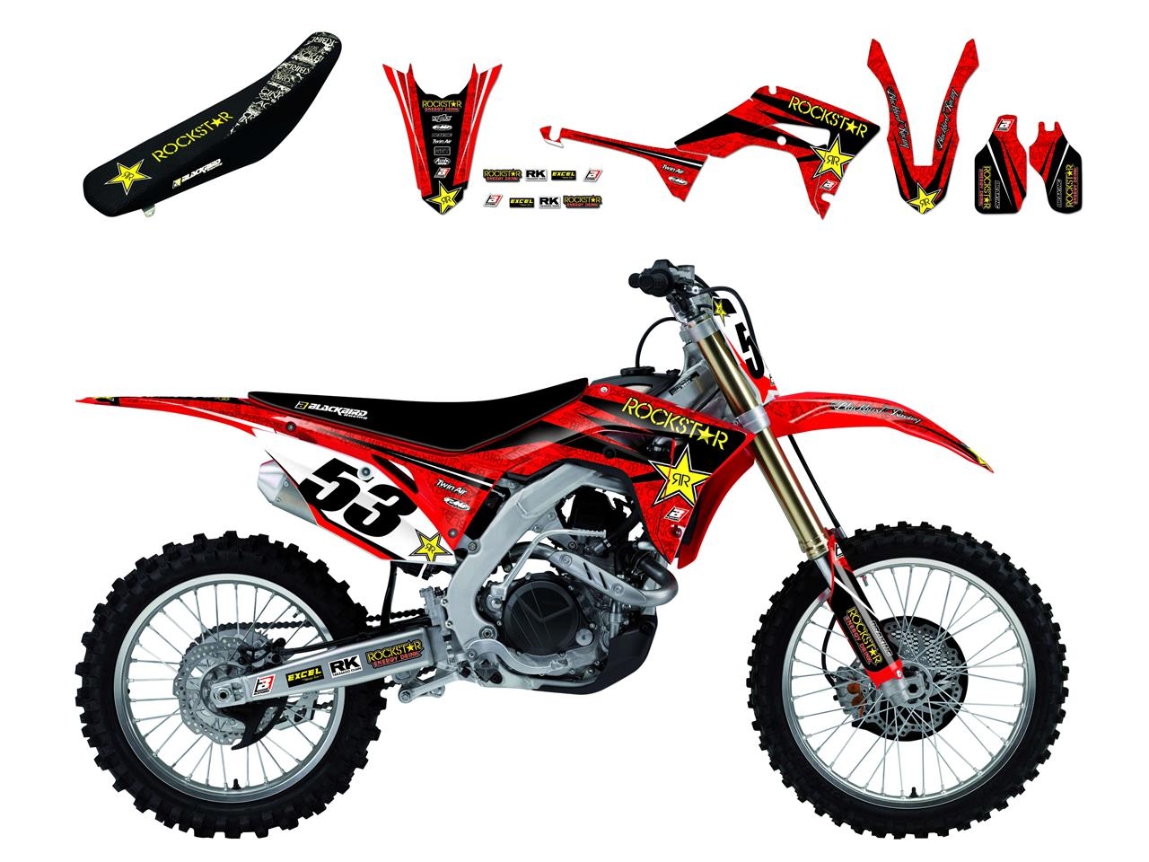 Kit déco + Housse de selle Blackbird Rockstar Energy Honda CR 125R 02-