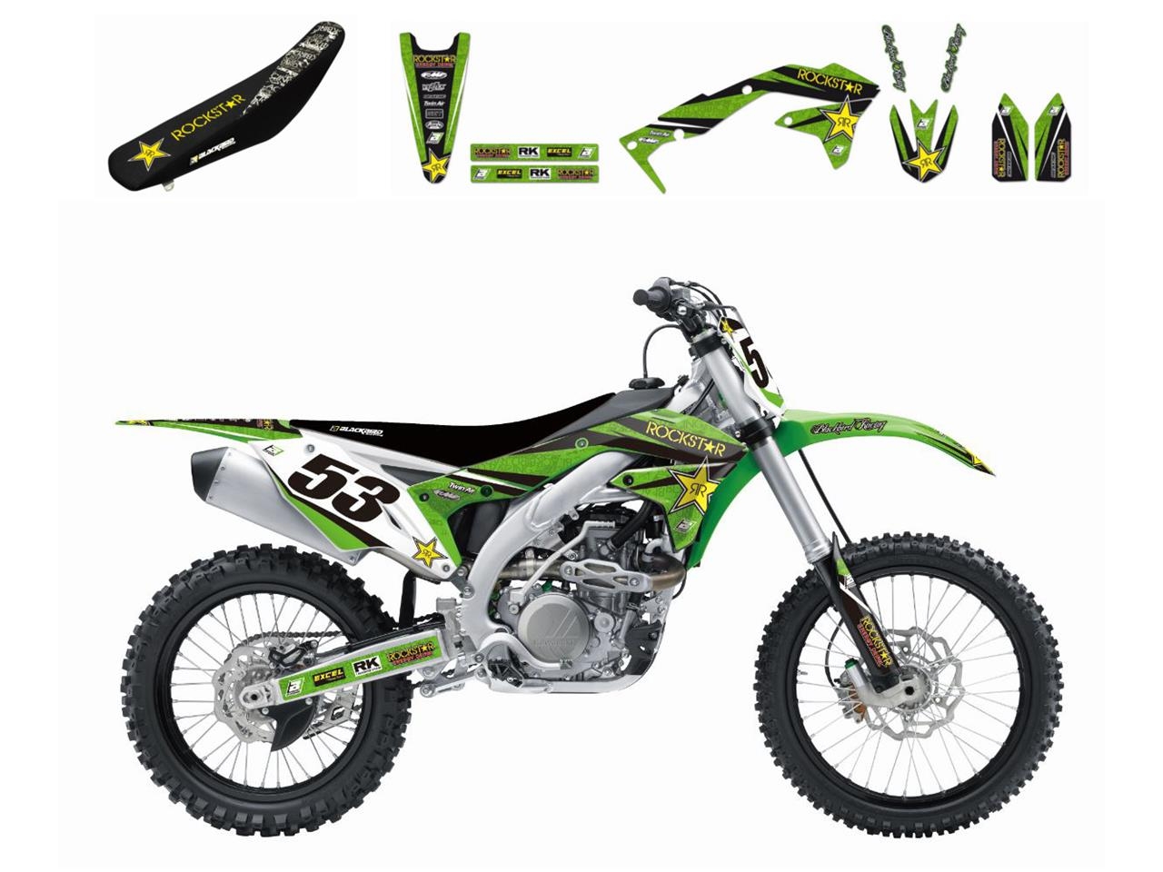 Kit déco + Housse de selle Blackbird Rockstar Energy Kawasaki 250 KX-F
