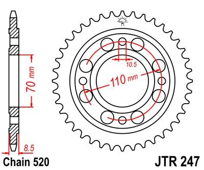 Couronne JT Sprockets Acier pas 520 41 dents - Pour Honda CM 250 Custo