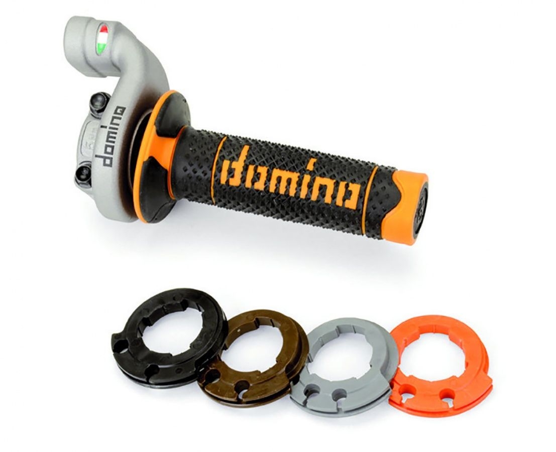 Poignée de gaz Domino KRK Evo spécial KTM et Husqvarna orange/noir