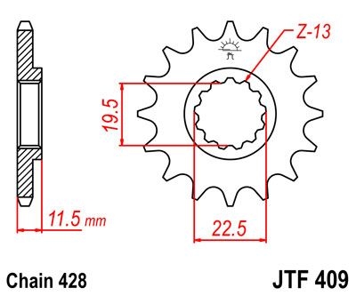 Pignon JT Sprockets Acier pas 428 14 dents - Pour Suzuki DR-Z 125 03-1