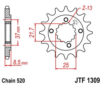 Pignon JT Sprockets Acier pas 520 13 dents - Pour Honda XR 650 L 93-16