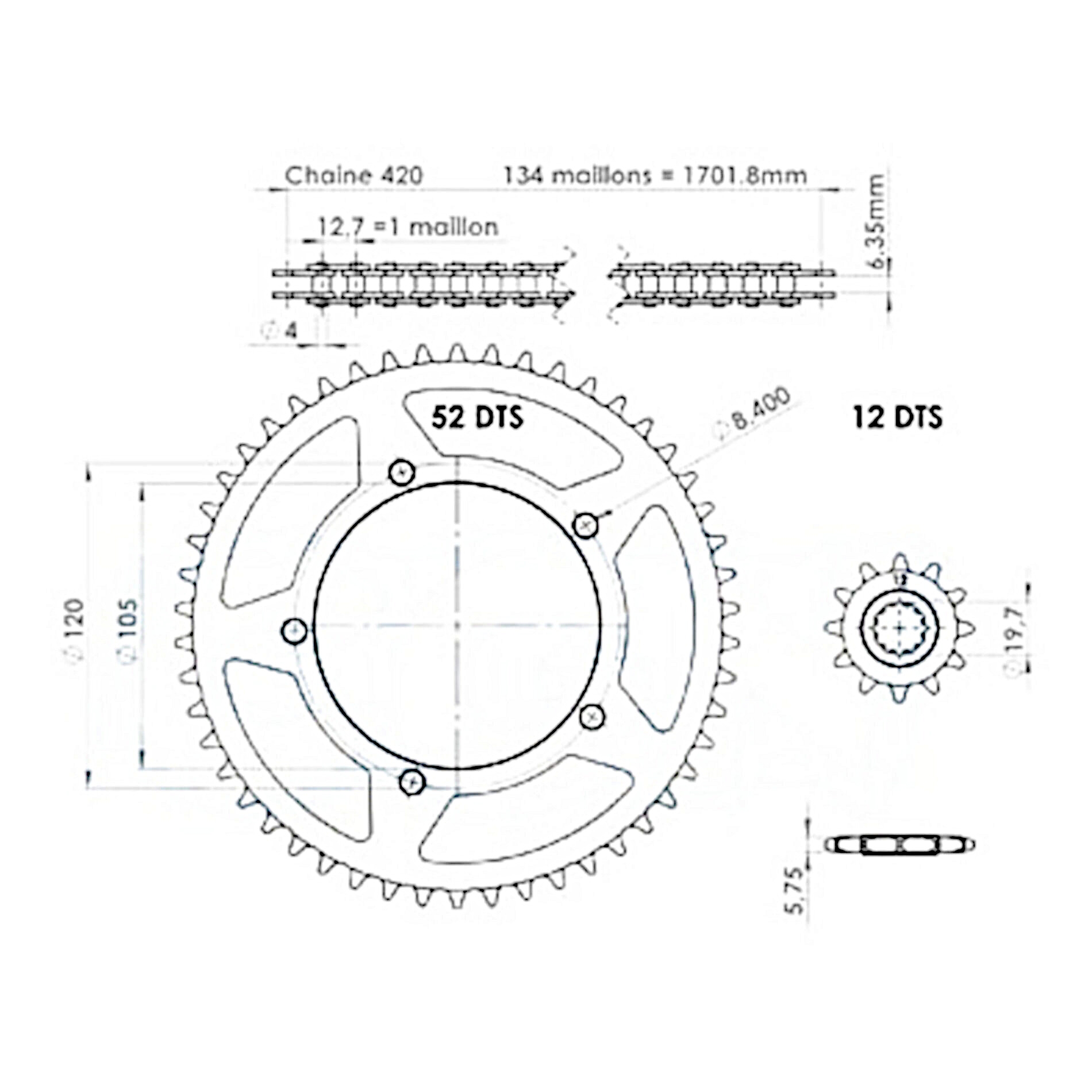 Kit chaîne Teknix renforcé 12x52 420 X-Limit DT SM 03-04