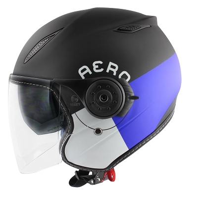 Casque jet TNT Aero double écran noir/blanc/bleu mat - XS