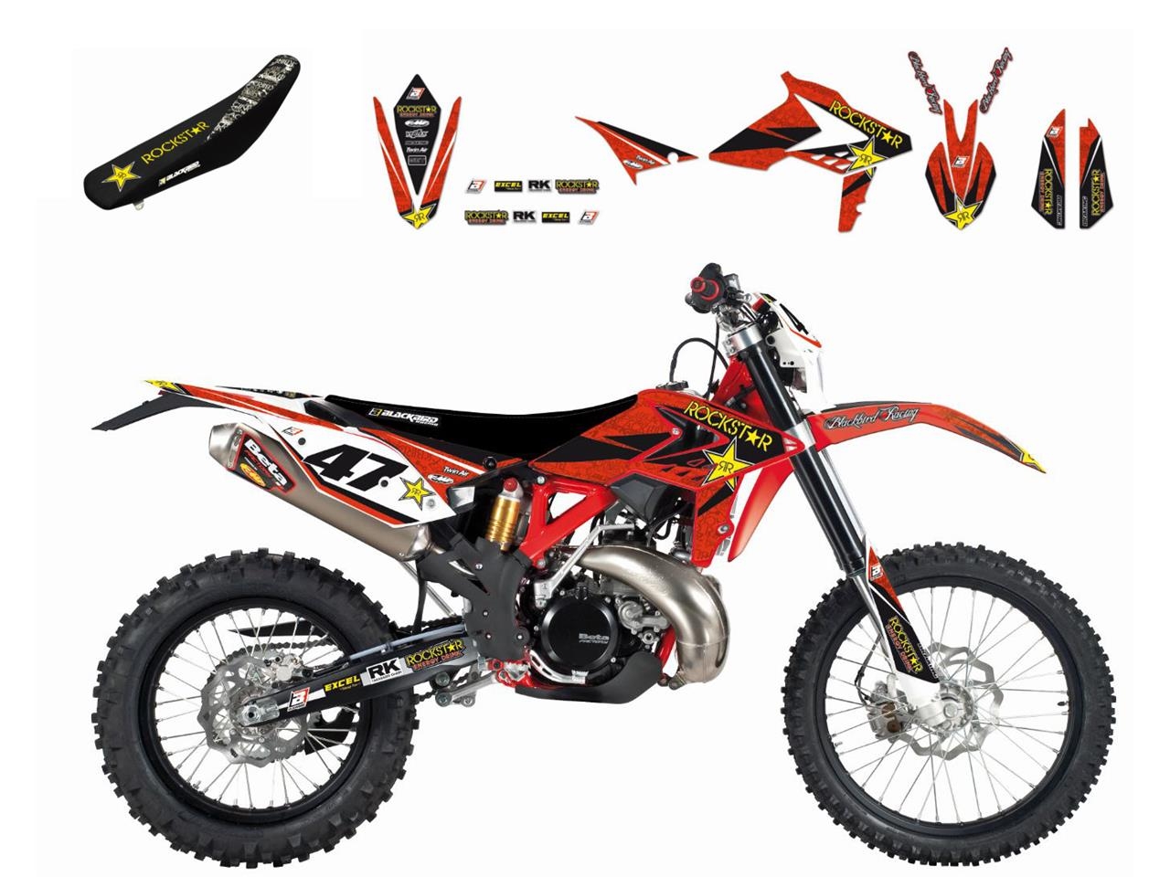 Kit déco + Housse de selle Blackbird Rockstar Energy Beta 450RR 13-14