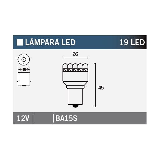 Ampoule Vicma BA15S 19 LEDs 12V Blanche