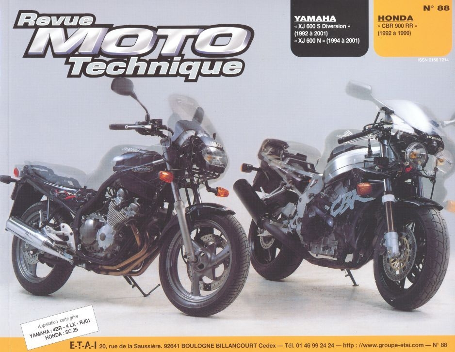 Revue Moto Technique 88.5 Yamaha XJ 600 S / Honda CBR 900 RR 92-99