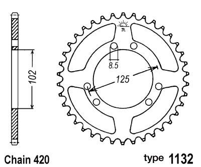 Couronne bihr 53 dents type 1132 derbi senda drd, bultaco