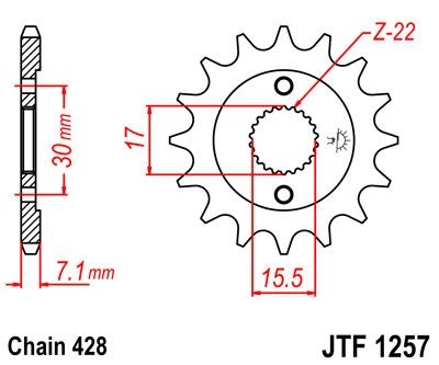 Pignon JT Sprockets Acier pas 428 15 dents - Pour Honda CR 80 R 86-02