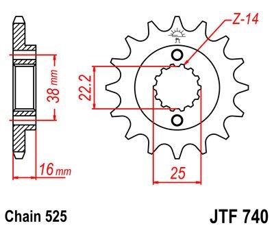 Pignon JT Sprockets Acier pas 525 14 dents - Pour Ducati 796 Hypermota