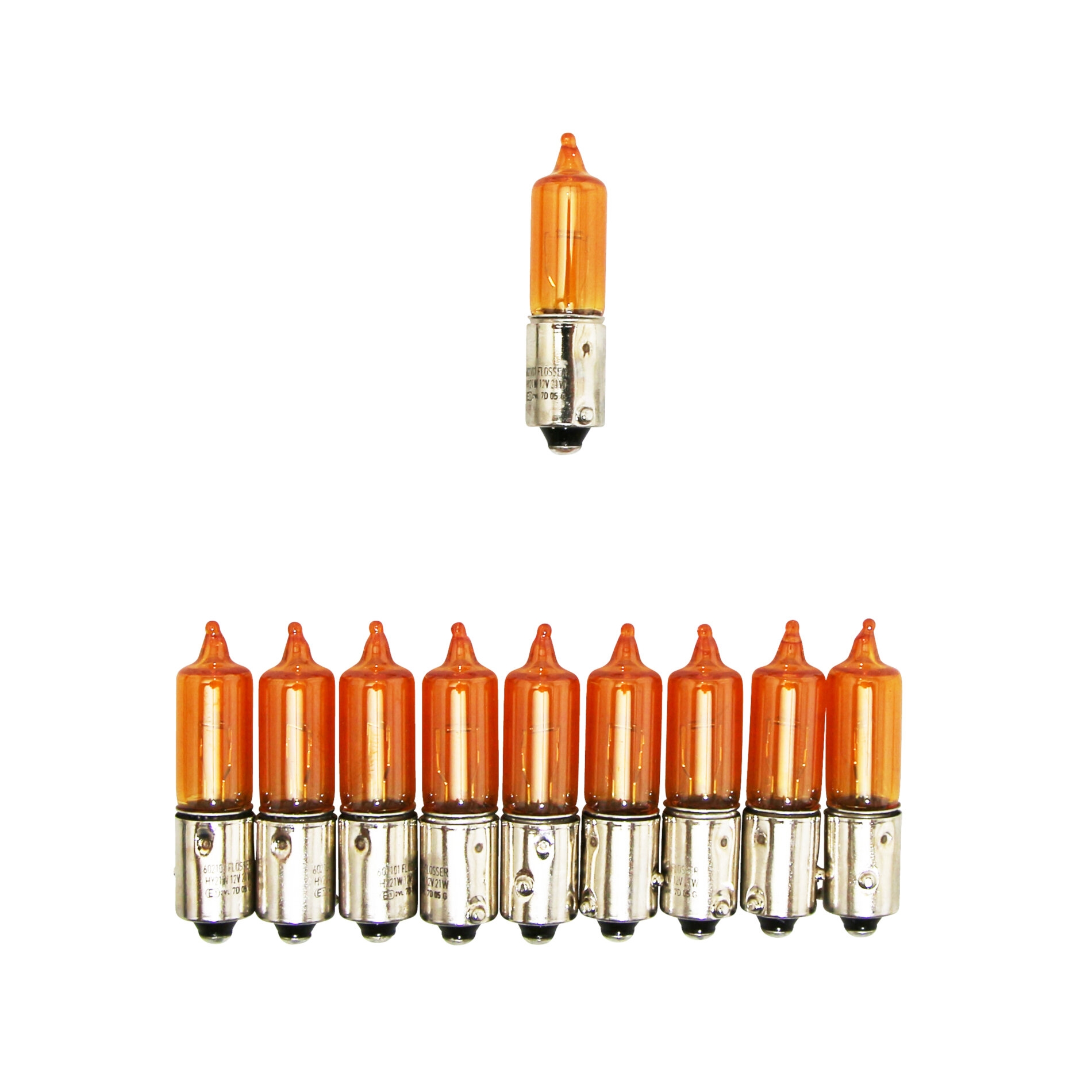 Ampoules Flosser 12V 21W H21 culot BAY9S avec ergots décalés oranges (