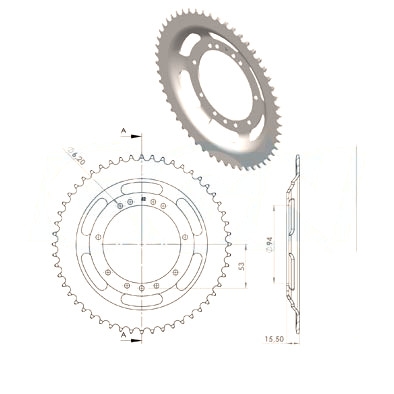 Couronne 52 dents Ø94 11 trous Peugeot 103