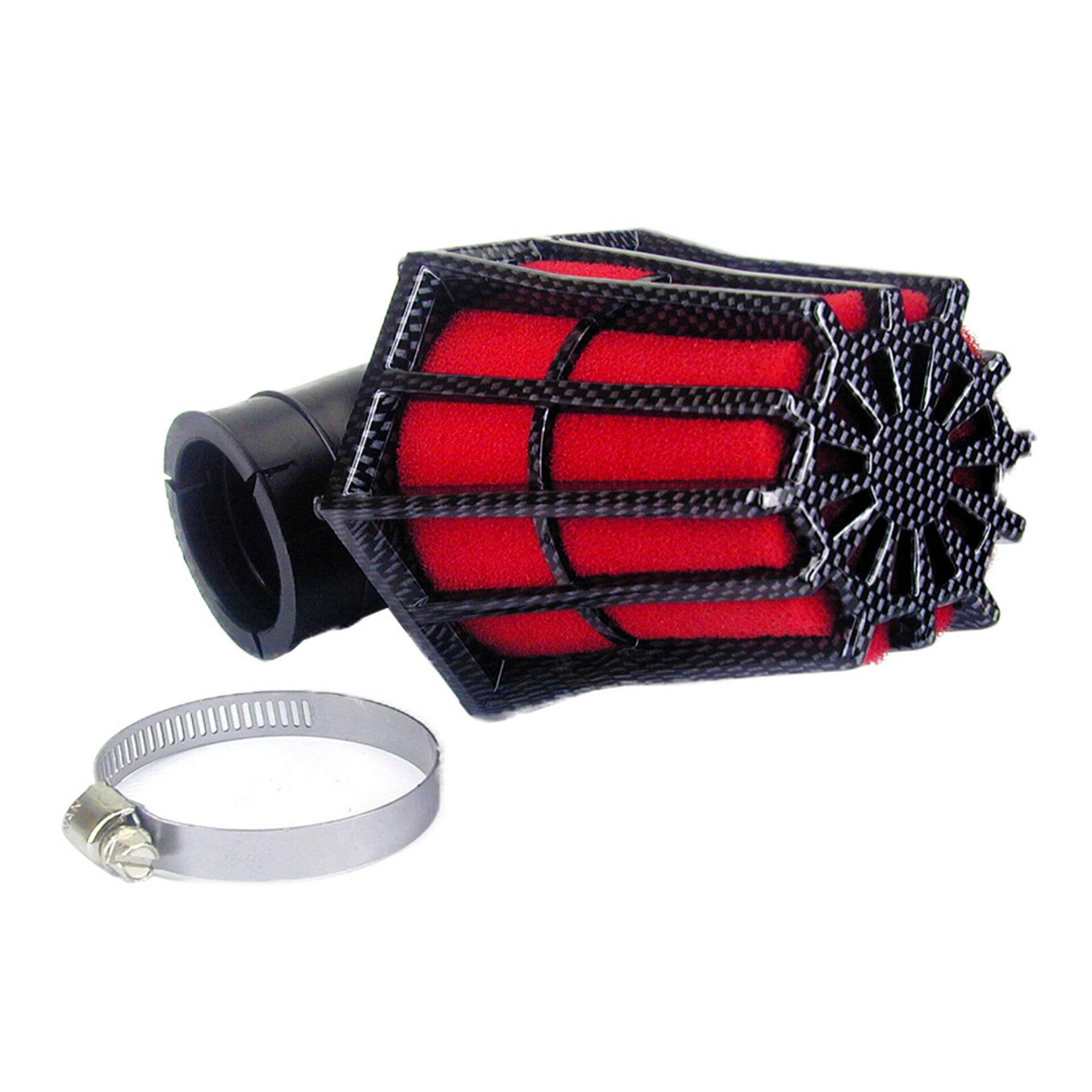 Filtre à air Hexagonal fixation à 90 D.28-35 mousse Rouge - Noir