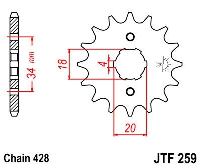 Pignon JT Sprockets Acier pas 428 14 dents - Pour Daelim VC 125 Roadwi