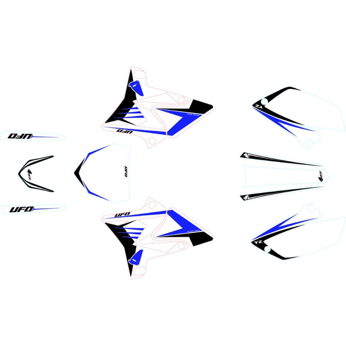 Kit déco UFO pour kit plastique restylé Yamaha 125 YZ 02-14 blanc/bleu
