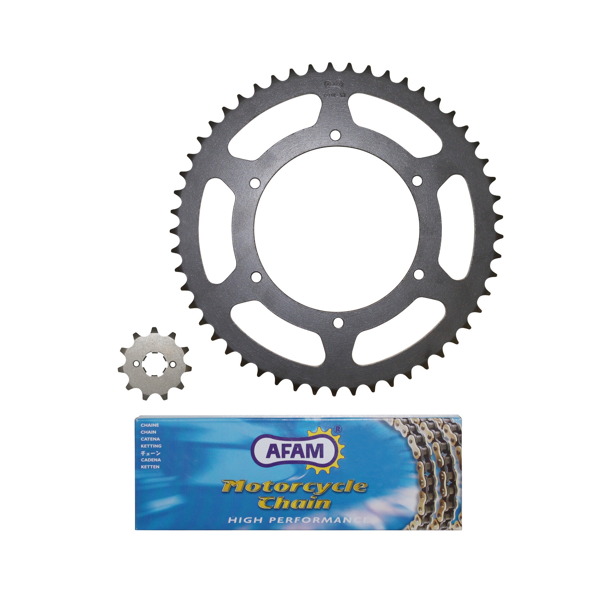 Kit chaîne Afam pas 420 11X53 Derbi Senda Sm Drd / Racing / Evo / Gpr