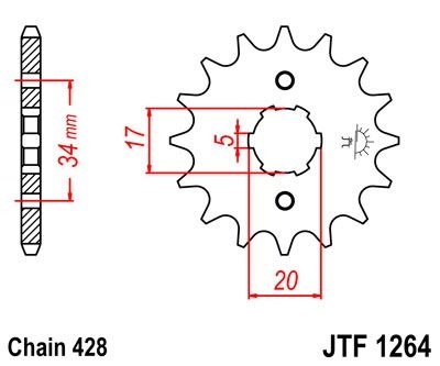 Pignon JT Sprockets Acier pas 428 17 dents - Pour Derbi 125 Senda Baja