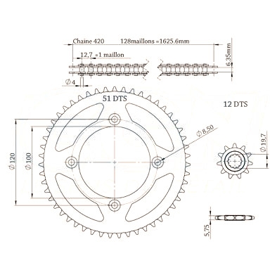 Kit chaîne Afam pas 420 12X51 Beta 50 RR 05-
