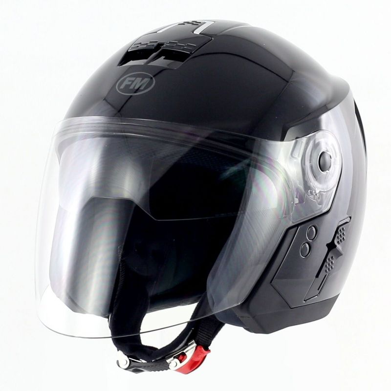 Casque Jet Fm Rs41 Visière Longue Noir Brillant Casques Moto Sur