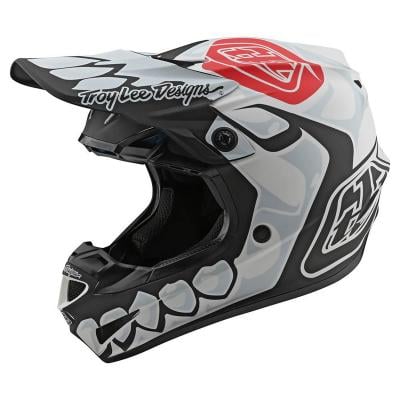 Casque cross Troy Lee Designs SE4 Polyacrylite Skully Mips blanc