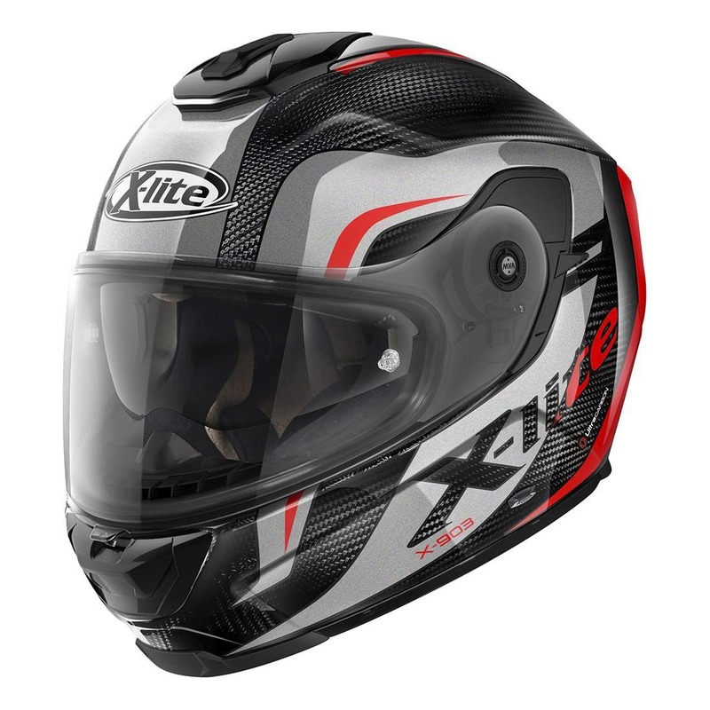 Casque intégral X-Lite X903 Ultra Carbon Maven N-Com argent/rouge/car