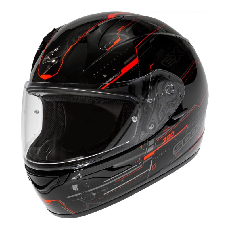 Casque intégral Scorpion Exo-390 Beat noir/rouge neon- XL