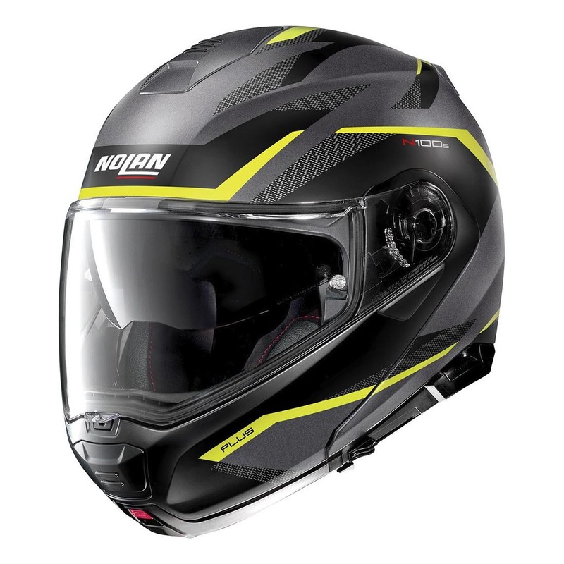 Casque modulable Nolan N100-5 Plus Overland N-Com Mat Lava gris/jaune-