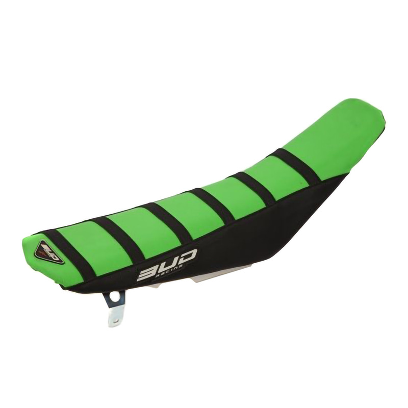 Housse de selle noire/verte Bud Racing Full Traction pour Kawasaki KX 250 03-08