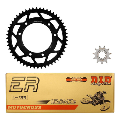 Kit chaîne DID type TT attache rapide pour Peugeot 50 XP6 Enduro 04-08
