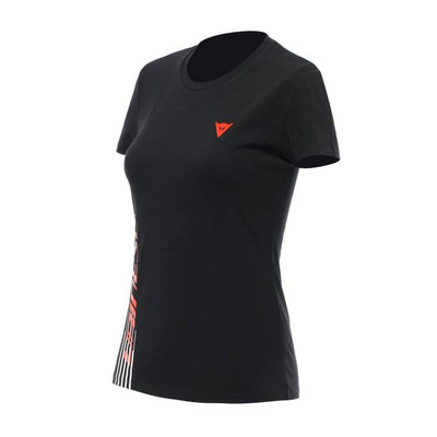 Tee-shirt femme Dainese Logo Lady noir/rouge fluo