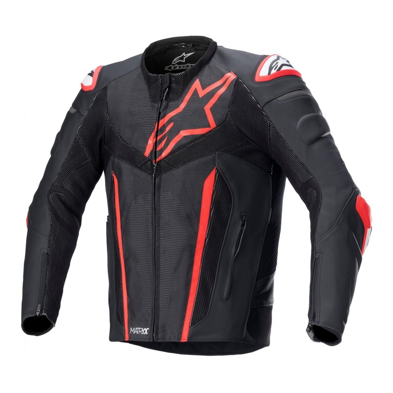 Blouson cuir Alpinestars Fusion noir/rouge fluo- 46