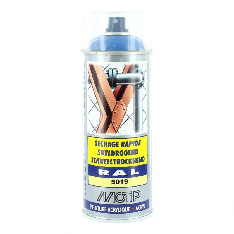 Bombe peinture Bleu Capri brillant acrylique RAL 5019 Motip 400 ml M07017