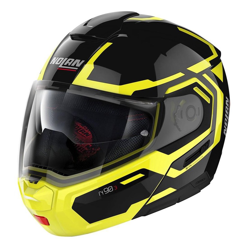 Casque modulable Nolan N90-3 Driller N-Com Brillant noir/jaune- 2XS